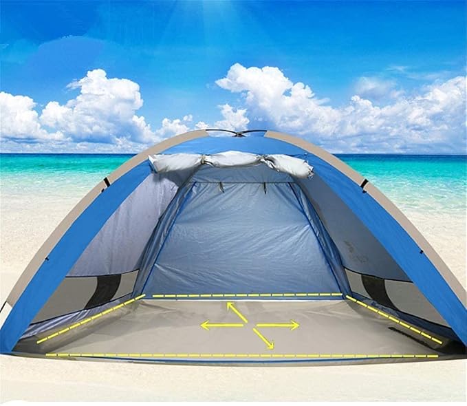 Outdoor Family Tent 3-4 Person Pop Up Camping Tent Portable Sun Shade Tent Canopy Family Instant Automatic Camping Outdoor Tent, Blue