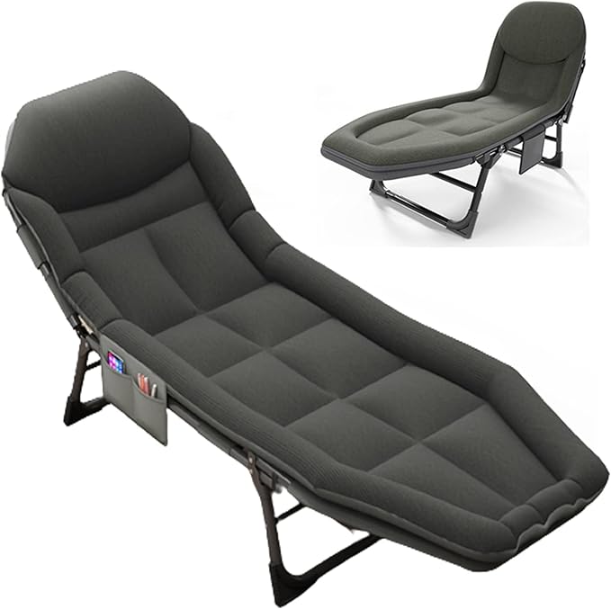 Camping Cot for Adults with Cushion, Portable Folding Cot, 5-Position Chaise Lounge Chair for Outdoor, Camping, Pool, Beach, Patio Relaxation
