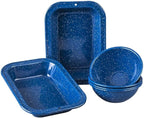 Cinsa 23 Piece. Enameled Dinnerware Camping/Outdoor Set for 4. Includes Plates, Bowls, Mugs, Coffee Boiler.