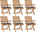 Folding Patio Chairs with Cushions 6 pcs,Outdoor Lounge Chair,Portable Camping Chair,Bistro Table and Chairs Outdoor,Features 2 Sets of Ropes,for Balcony/Garden/Backyard, Solid Teak Wood