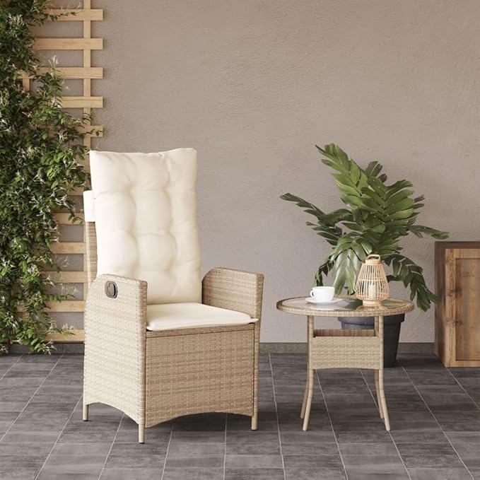Reclining Patio Chair with Cushions Beige Poly Rattan Porch Chairs Camping Chairs Patio Chairs Living Room Chairs for Dining Patio Bedroom Outdoor