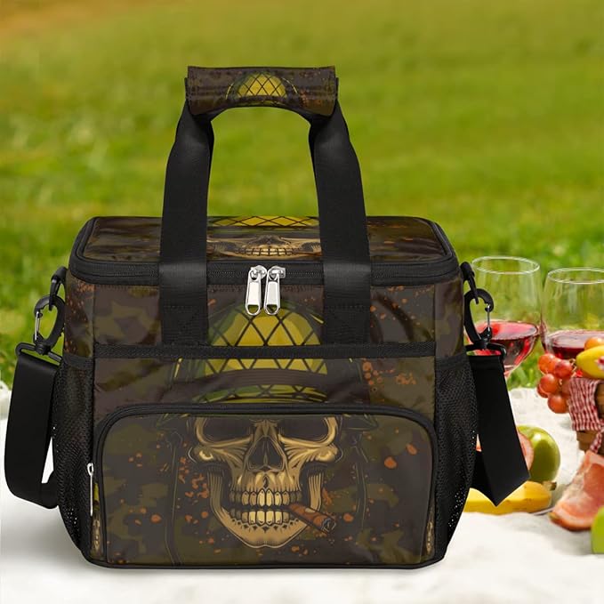 Pardick Insulated Lunch Bag Camo Print Cool Skull Adult Large Reusable Lunch Box Leakproof Cooler Tote Bag Lunchbox Freezable Lunch Bag with Adjustable Strap for Women Men Picnic Work Beach