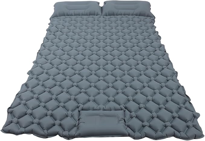 Asixxsix Double Sleeping Pad, Self Inflating Camping Mattress with Foot Pump Pillow for Backpacking Adults Couples (Grey)