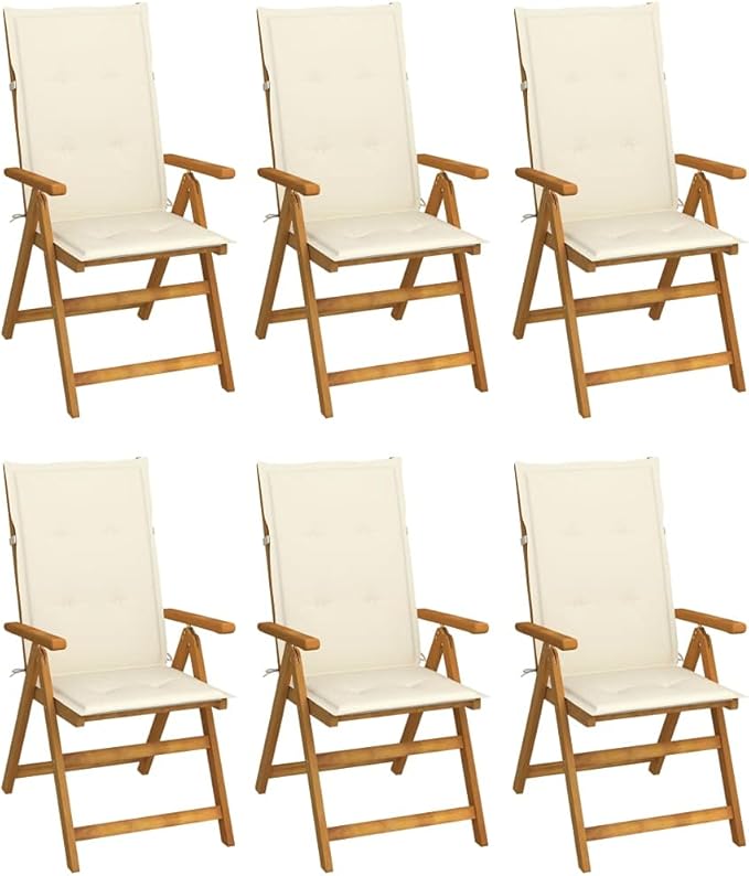 Folding Patio Chairs,Bistro Chair,Patio Funiture,Lawn Chairs,Armchair,Beach Chair,Camp Chair,Coffee Chair,for Outdoor,Fire Pit,Deck,Lawn,Outside,Garden, 6 pcs with Cushions Solid Acacia Wood