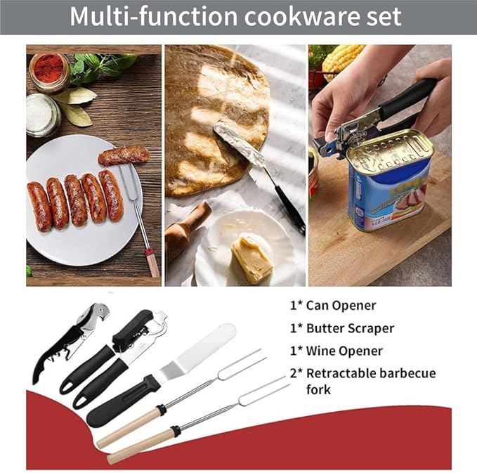 27-Piece Backpack Camping cookware Set, Portable Camping kitchenware Set for Barbecue, Outdoor Cooking, Picnic and Adventure Camping cookware Storage