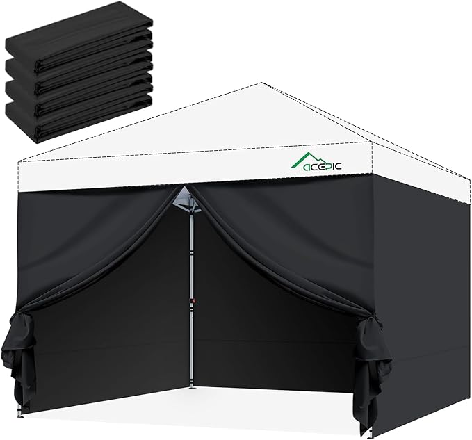 Instant Canopy Tent Sidewalls for 10x10 Pop Up Canopy 210D Waterproof,4 Piece Sidewalls, with Doors,Black (4PCS Sidewalls Only,Canopy Tent NOT Included)