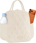 Lunch Bag for Women Insulated,Soft Lunch Cooler with Side Pockets Reusable,Leakproof Lunch Box for Work Picnic Beach Camping,Beige