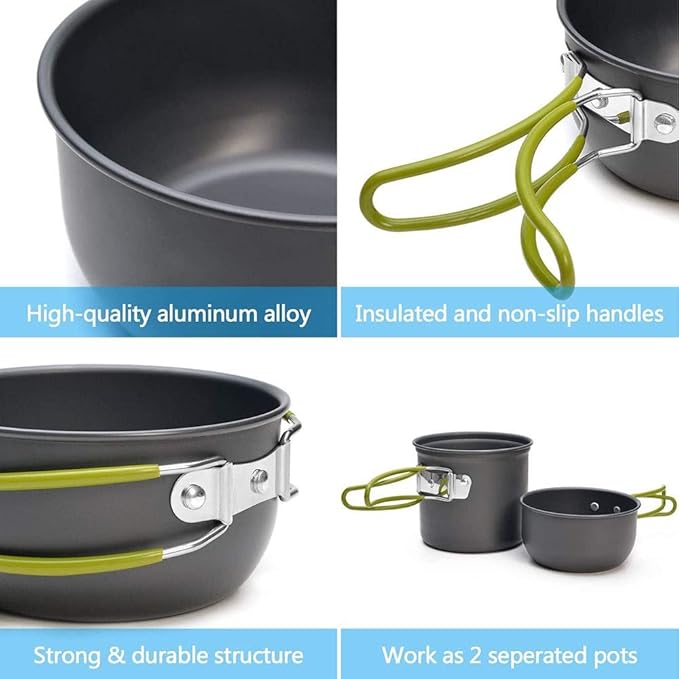Camping Cookware Kit with Stove Outdoor Cooking Set with Knife Fork Spoon Outdoor Pot Travel Tableware Kitchen Hiking Picnic BBQ
