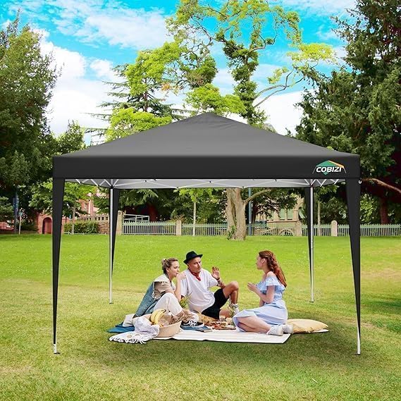 COBIZI 10x10 Pop Up Canopy Tent with 4 Sidewalls Party Tents Waterproof UPF 50+ Commercial Instant Outdoor Events Tent for Parties Markets Backyard, Ropes（10 x 10 ft Black