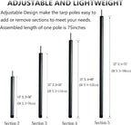 Tent Poles Adjustable Tarp Poles Steel Rods for Tarp Canopy Camping Replacement Set of 2 +Pegs & Reflective Ropes
