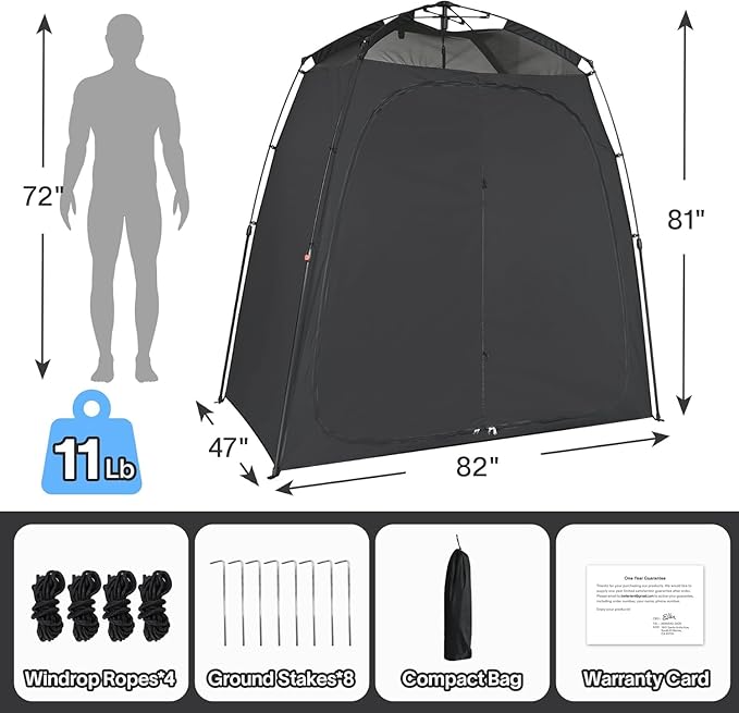 EighteenTek® Shower Tent Camping, 2-Room Portable Changing Room, Outdoor Shower Enclosure, Pop Up Privacy Tent Shelter with Floor & Doors, Waterproof & Lightweight, Camping Toilet Bathroom