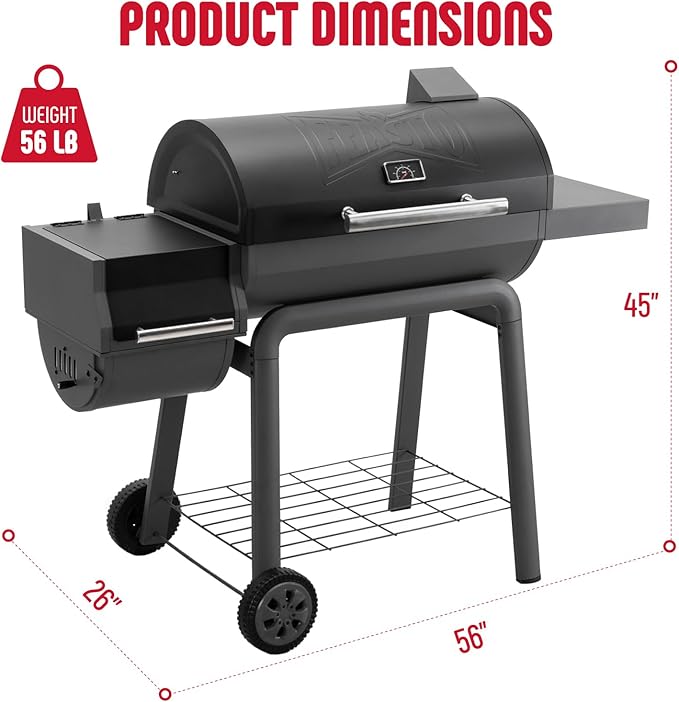 BBQ Charcoal Grill with Offset Smoker Grill and Side Table, 30-In Heavy-Duty Outdoor BBQ Grill with 815 Sq. In. Cooking Space for Outdoor Barbecue in Backyard, Patio and Parties, Black