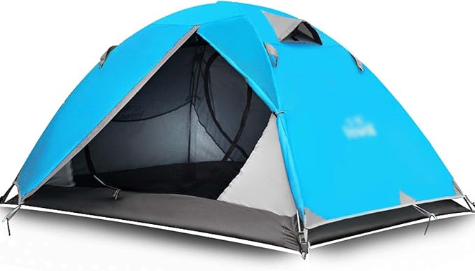 Double-layer camping tent, 1 ~ 2 people tent, wind / rain / breathable, 8.5 mm aviation aluminum poles, outdoor camping / hiking portable backpacking tent (blue)