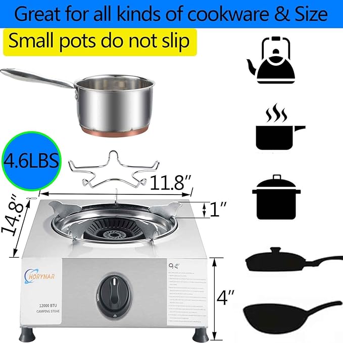 Propane Stove Single Burner Propane Stove 1 Burner 12,000 BTU Auto Ignition Gas Stove with CSA Hose for Outdoor Cooking,Emergency