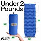GORILLA GRIP Slip-Resistant Inflatable Sleeping Pad, Puncture Resistant Lightweight Camping Mattress, Foot Pump, Air Mats for Travel Backpacking, Inflating Bed Camp Sleep Pads for Tent, Blue