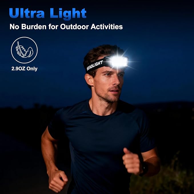 Rechargeable Headlamp 2 Pack, 2500 Lumen Bright 8 LED Headlight, 10 Modes Adjustable Motion Sensor, USB-C Waterproof Head Flashlight, Outdoor Hiking Camping Fishing (8 Led Headlamp)