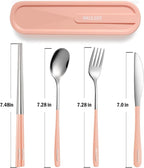 Travel cutlery set, 18/8 stainless steel cutlery, Reusable utensils set with case, Portable Silverware Lunch Box for Camping and Office (Pink/knife set)