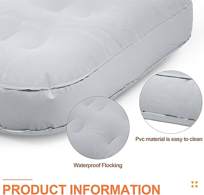 Geetery Kids Air Mattress Toddler Inflatable Airbed 55x27.6x8.7 Inch Foldable Comfort Flocked Blow up Bed with Patch Kit Portable Sleepover Mattresses for Home Travel Camping Party(Gray, 4 Pcs)