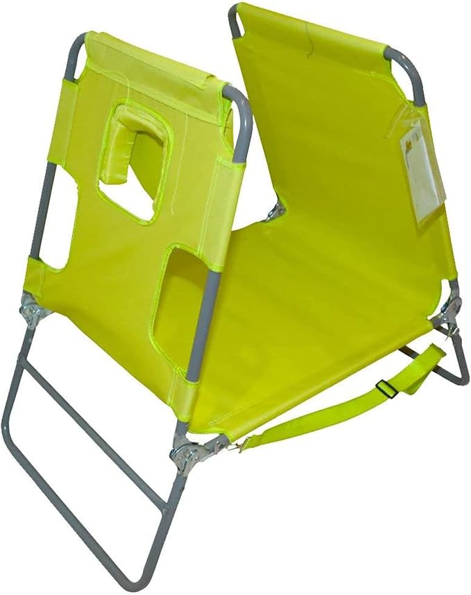 Ostrich Chaise Lounge Outdoor Portable Folding 3 Position Chair for Beach, Patio, Camp, and Pool with Carrying Strap, Neon Green (2 Pack)