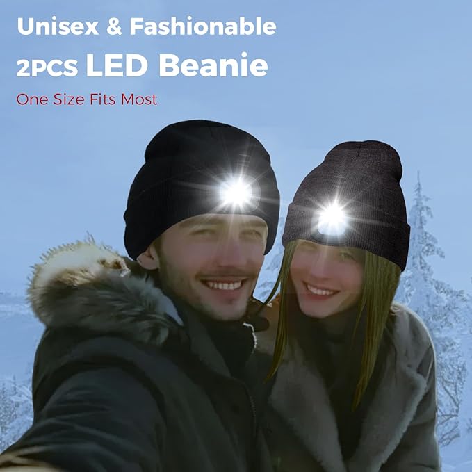 LED Beanie Hat with Light, Headlamp Beanie Cap Unisex Winter Warm Knit Night Light Hat, Knit Beanie Gifts for Men Women Kid