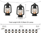 8.5Ft Black Mini Kerosene String Lights, Vintage Fairy Decorative Lights with 10 Mini Black Kerosene Lights, Connectable Outdoor Lantern Christmas Light for Bedroom Camping Wedding Garden Holiday