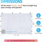 Joramoy Instant Canopy Sidewall 10×10 for Pop Up Tent, Waterproof Sunwall for Straight Leg Canopy with UV Protection, 1 Pack Side Panels Only(10×10, White)