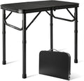 2FT Small Camping Portable Table, Black Aluminum Frame, Adjustable Height up to 21", Lightweight Carry Handle, Portable for Travel, Camping Outdoor Use