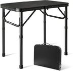 2FT Small Camping Portable Table, Black Aluminum Frame, Adjustable Height up to 21", Lightweight Carry Handle, Portable for Travel, Camping Outdoor Use