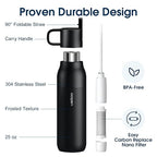 VSITOO 25oz Insulated Stainless Steel Filtered Water Bottle for Travel and Everyday Use，5-Stage 0.01μm Ultra-strong Filtration，Reusable，Improves Taste，for Hiking, Cycling, Gym & Outdoor Use，Black