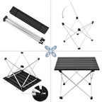Grope Portable Camping Table with Aluminum Table Top, Folding Beach Table Easy to Carry, Prefect for Outdoor, Picnic, BBQ, Cooking, Festival, Beach, Home Use (Black-M)