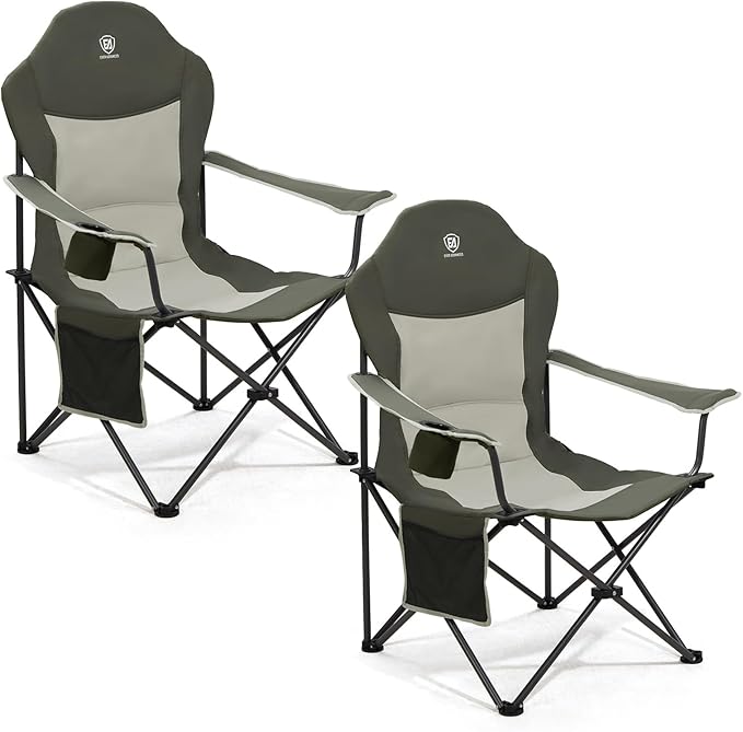 EVER ADVANCED Camping Chairs, Lawn Chairs Outdoor Sports Chairs, Folding Chair 2 Pack Camping Chairs for Adults, Supports 400lbs, Green