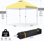 Nazhura 10' x 10' Pop Up Canopy with Sand Weight Bag, Awing for Patio, Freestanding Sun Shelter for Picnic and Camping, One Person Setup, White (Yellow Stripe)