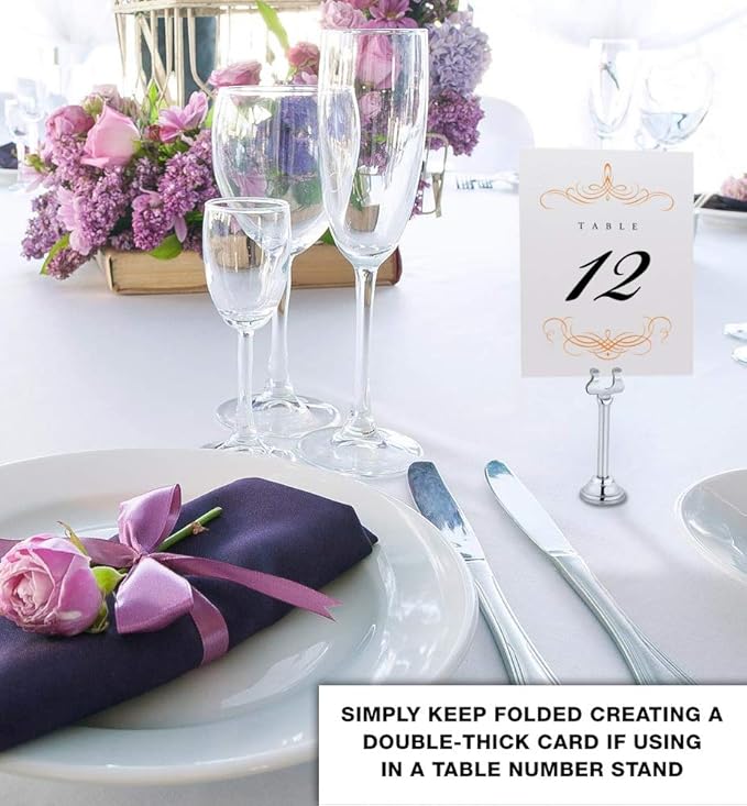 Decadent Flourish Wedding Table Numbers (Select Color/Quantity), Champagne, Orange, 1-65, Double Sided, Tent or Use in a Stand, Great for Parties & Restaurants - Made in the USA