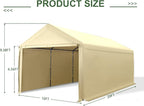 10x20 FT Heavy Duty Carport Car Tent Car Canopy Storage Shed, Portable Garage with Removable Sidewalls & Doors All-Season Tarp for Car,Truck,SUV,Party Beige