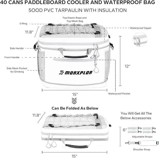 Waterproof PVC Material Paddleboard Cooler Deck Bag,40 cans Sup Deck Cooler Bag,Cooler Bag for Paddleboard,Lunch Box Cooler Insulated Bag,Camping Cooler Bag,Kayak Cooler Bag