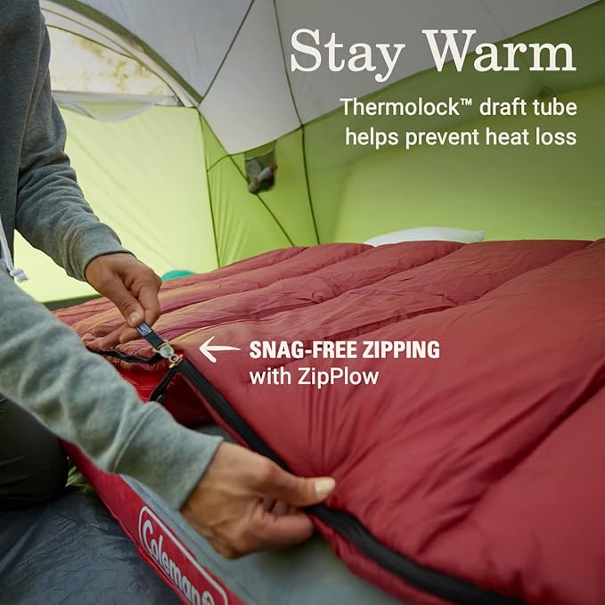Coleman Flatlands 30/40/50°F Sleeping Bag, Made from 100% Recycled Material, Big & Tall Options, Cool-Weather Sleeping Bag for Camping, Sleepovers, Guests & More