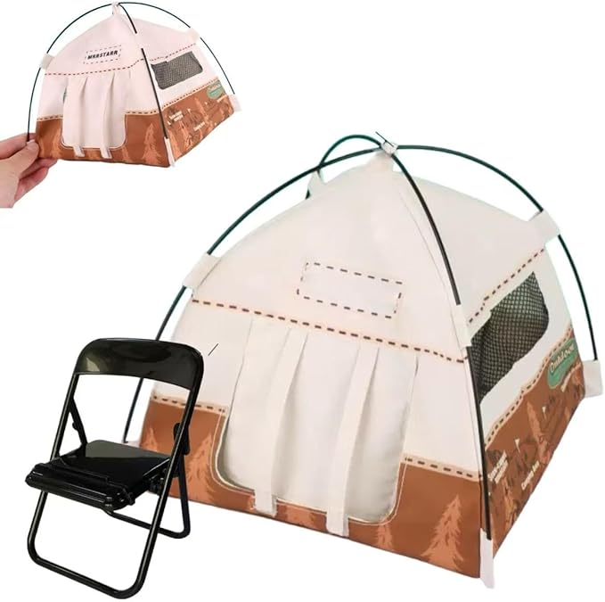Mini Tent,Model Tent Decoration with Chair,1:12 Miniature Doll Camping Model Tents Movable Decorative Scene Accessories Photography Props Miniature Model Tent for Tiny Pets (Brown)