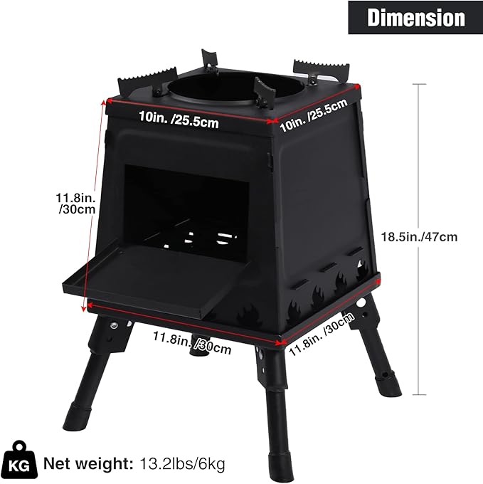 Lineslife Wood Burning Camp Stove, Portable Cast Iron Camping Wood Stove, Black Woodstove with Carrying Case for Backpacking Outdoor Cooking
