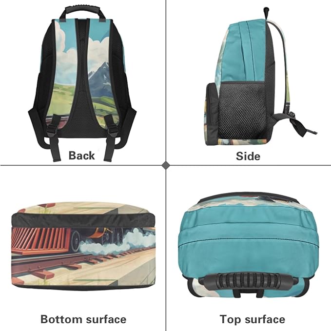 Train Backpack and Lunchbox Backpack for School Boys Lightweight Trendy Bookbag and Lunch Box Set for Boys 4pcs School Bags for Boys 10-12 Hiking Daypack Outdoor Travel