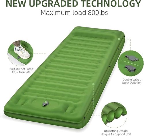 5-Inch Extra Thick Inflatable Sleeping Pad with Built-in Pillow & Foot Pump for Camping