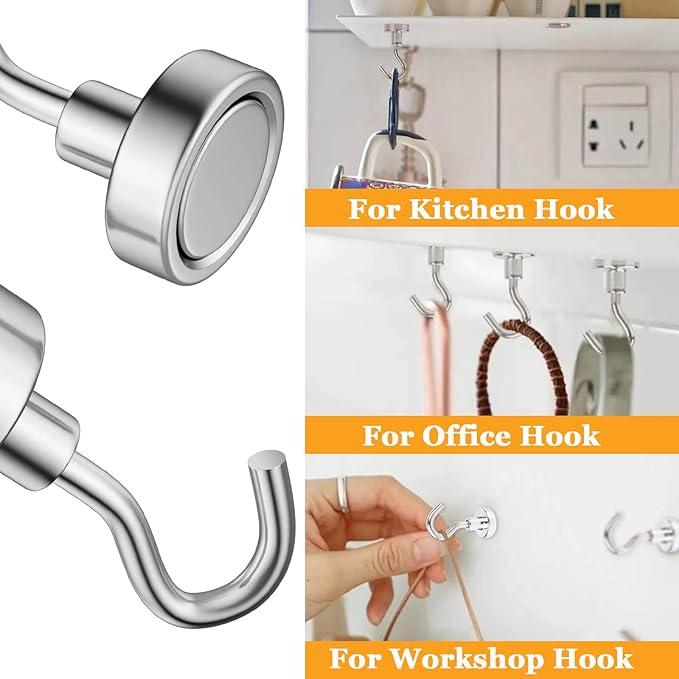 14Pack Magnetic Hooks, 100lbs+ Strong Magnetic Hooks Heavy Duty Rare Earth Neodymium Magnets with Hooks for Hanging, Large Hooks Magnetic for Cruise Cabins Camping Wall Kitchen Fridge Classroom Office
