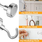 14Pack Magnetic Hooks, 100lbs+ Strong Magnetic Hooks Heavy Duty Rare Earth Neodymium Magnets with Hooks for Hanging, Large Hooks Magnetic for Cruise Cabins Camping Wall Kitchen Fridge Classroom Office