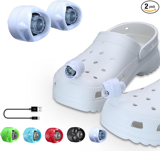 RAHAN Rechargeable Clip on Clog Headlights,2pcs Wearable Flashlights Charm Accessories ﻿for Shoes for Kids Adults,3 Light Modes,Waterproof Lights for Dog Walking, Camping,Jogging,Hiking