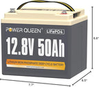 Power Queen 12V 50Ah LiFePO4 Battery Upgrade, Lithium Battery with 50A BMS Protection, Up to 15000 Cycles, Portable & Lightweight for RV Camping, Trolling Motor,Fish Finder, Solar