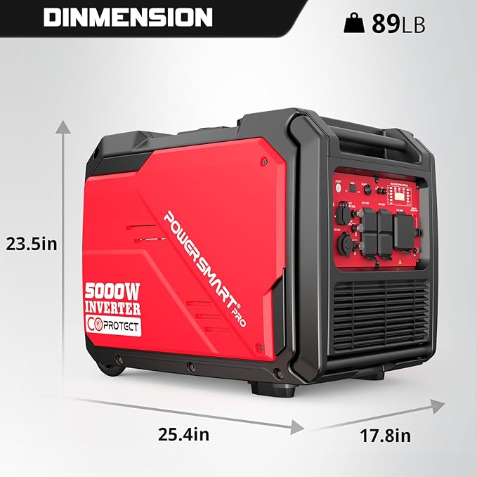 PowerSmart 5000W Portable Inverter Generator, Gas Powered Quiet with Electric Start & CO Alarm, 223cc Engine Eco-Mode Small Generator for Home Backup, Camping and RV Ready