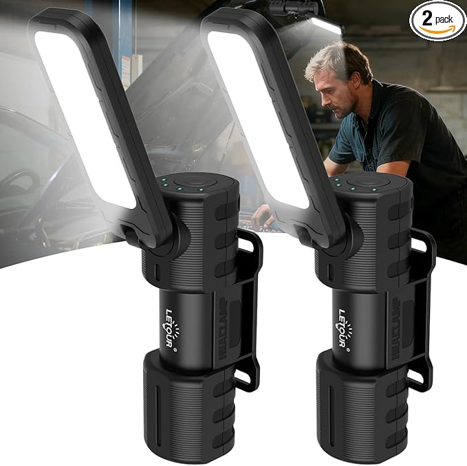 2 Pcs Rechargeable 5000lm LED Work Light BBQ Grilling Accessories with Magnetic Base, 180° Rotate Mechanic Grill Light for Car Repair, Emergency, Camping, Outdoor & Mechanics Tools