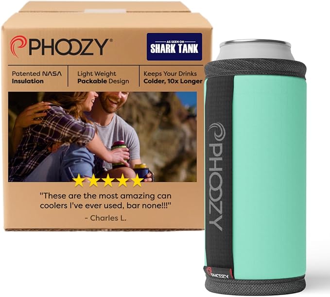 PHOOZY Insulated Can Cooler for Slim 12oz Cans with NASA-Inspired Technology - Patented Can Cooler That Keeps Drinks Cold 10x Longer - Lightweight for Outdoor Adventures - Mint