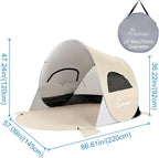 Wolfwise Pop up Beach Tent Sun Shelter with UPF50+ UV Protection, Instant Easy Setup Popup Beach Shade Canopy for 3 Person, Portable & Foldable with Carring Bag, 87 ×57×47 in, Beige