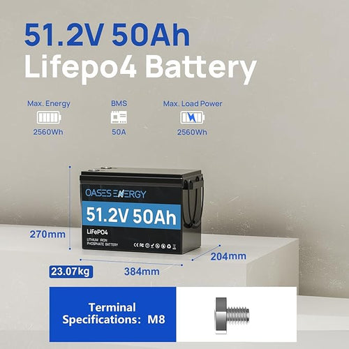 48V 50Ah LiFePO4 Lithium Battery Mini with Bluetooth, 50A BMS, Deep Cycles 48V LiFePO4 Battery, 2560Wh Energy for Off-Grid, Solar, RV, Camper, Marine, Boats