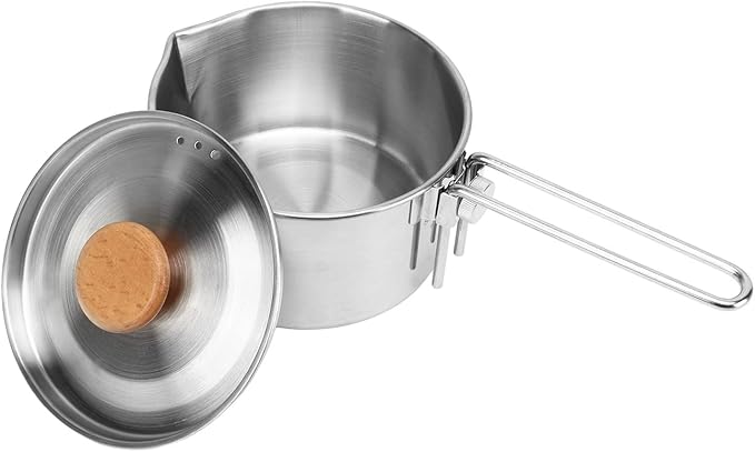 Camp Kettle, 1L Camping Pot with Foldable Handle, 304 Stainless Steel Camping Kettle for Outdoor Cooking, Backpacking Pot for Campfire, Stove - Ideal Portable Cookware for Camping, Hiking, Picnic